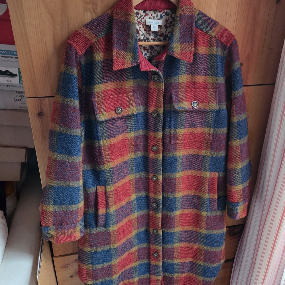 Sundance Women's Legacy Plaid Multicolour Wool Blend Long Shacket Size PM